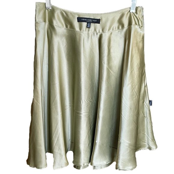 CARMEN MARC VALVO Collection Green 100% Silk Skirt A-line Tiered Size 6 - Picture 9 of 10